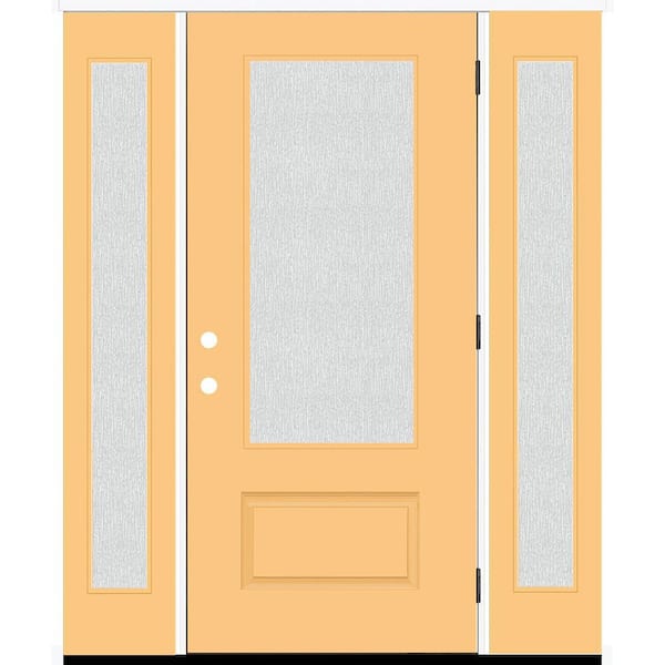 Legacy 64 in. x 80 in. 3/4-Lite Rain Glass LHOS Jackfruit Finish Fiberglass Prehung Front Door with dB 12 in. SL