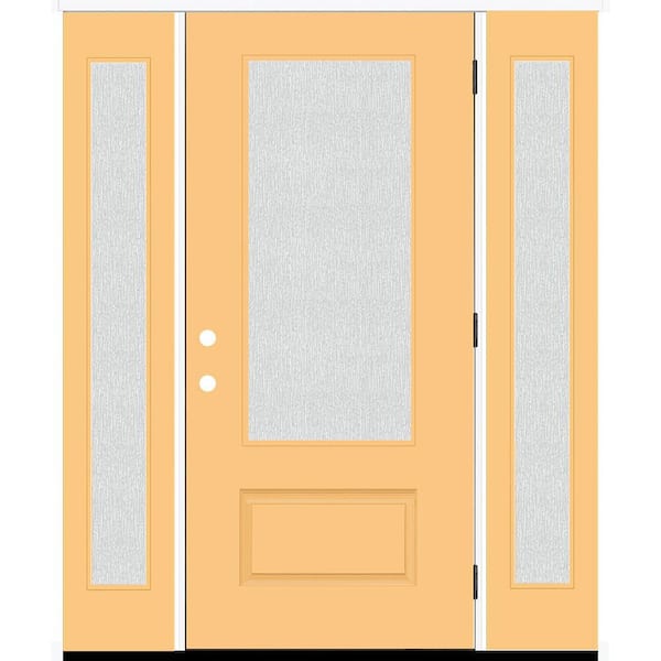 Steves & Sons Legacy 68 in. W. x 80 in. 3/4-Lite Rain Glass LHOS Primed Jackfruit Finish Fiberglass Prehung Front Door Db. 14 in. SL