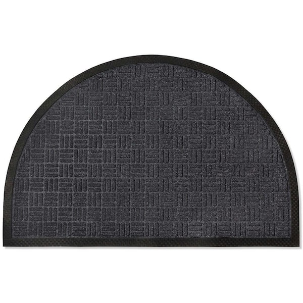 Indoor Outdoor Doormat Black 24 in. x 36 in. Checker Half Round Floor Mat