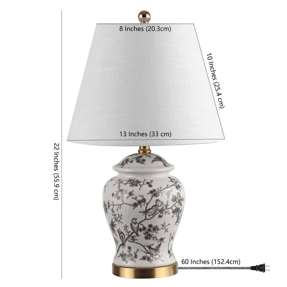 Penelope 22" Classic Chinoiserie LED Table Lamp in Gray and White
