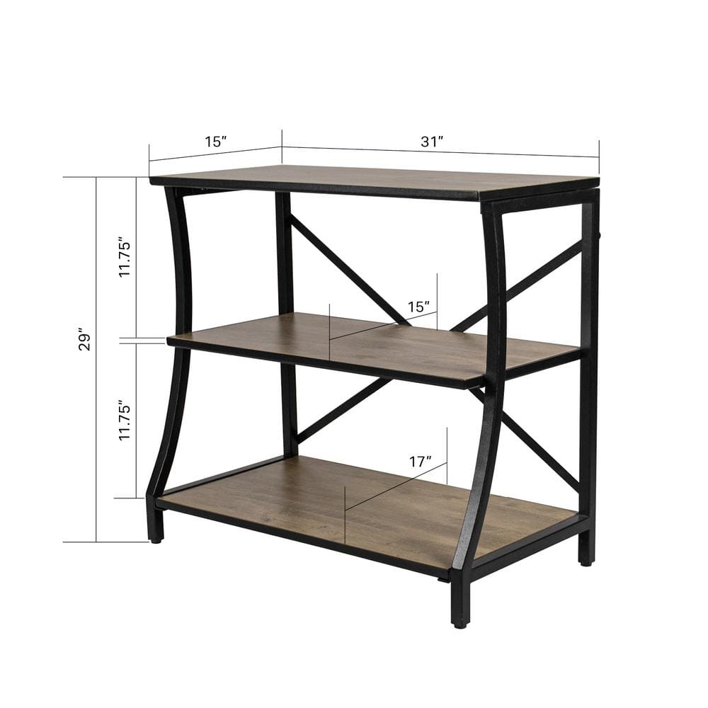 Gray and Black Metal and Wood 3-Tier Aquarium Stand