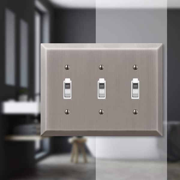 Metallic 3 Gang Toggle Steel Wall Plate - Antique Nickel