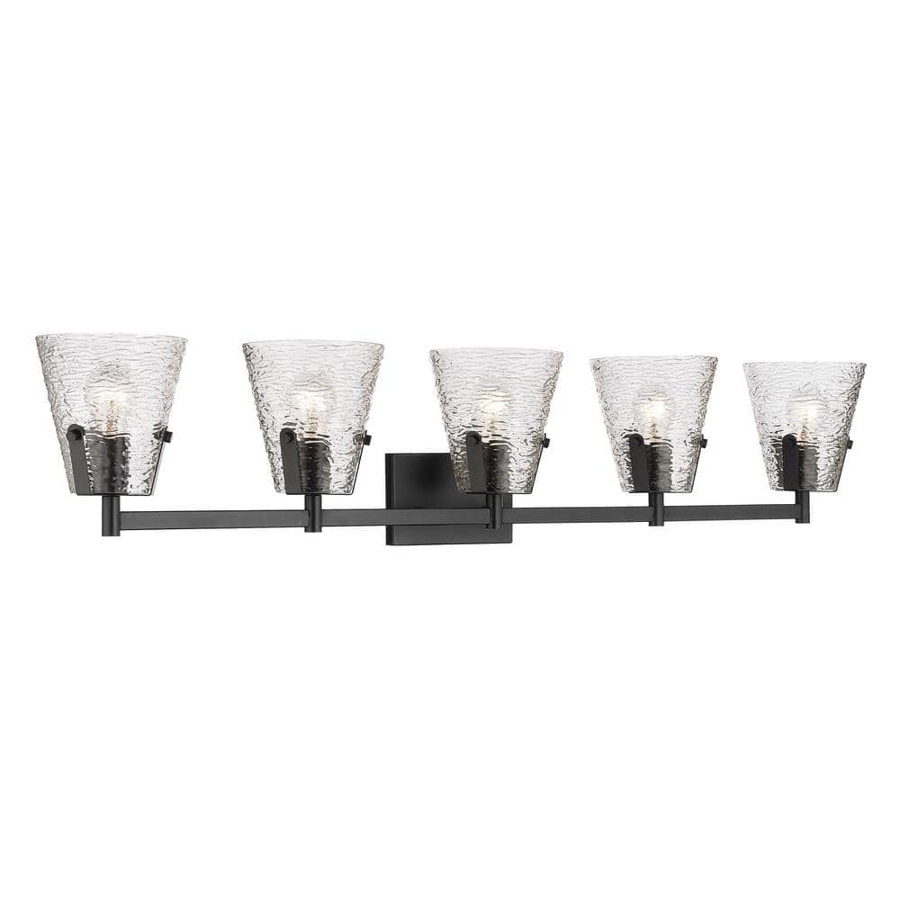 Matte Black 5-Light Vanity with Hand-Blown Glass Shades