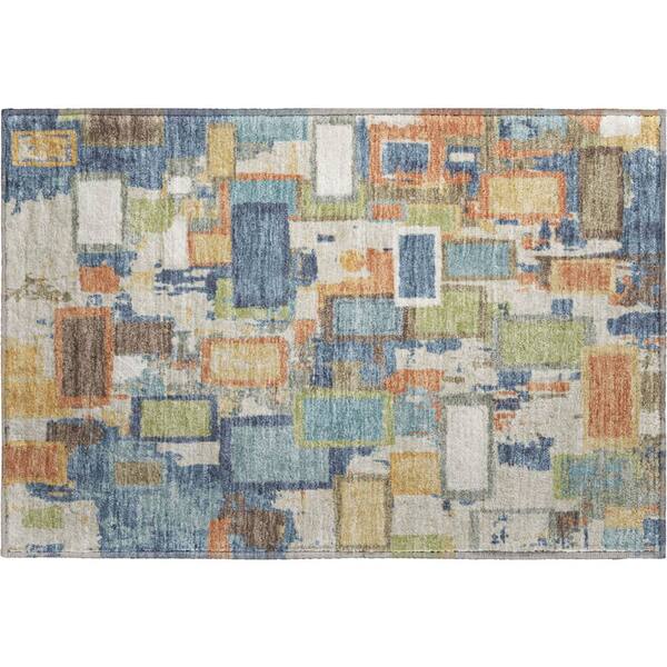 Mayfield Premium Machine Washable Abstract AMF2246 Denim 2 ft. x 3 ft. Accent Rug