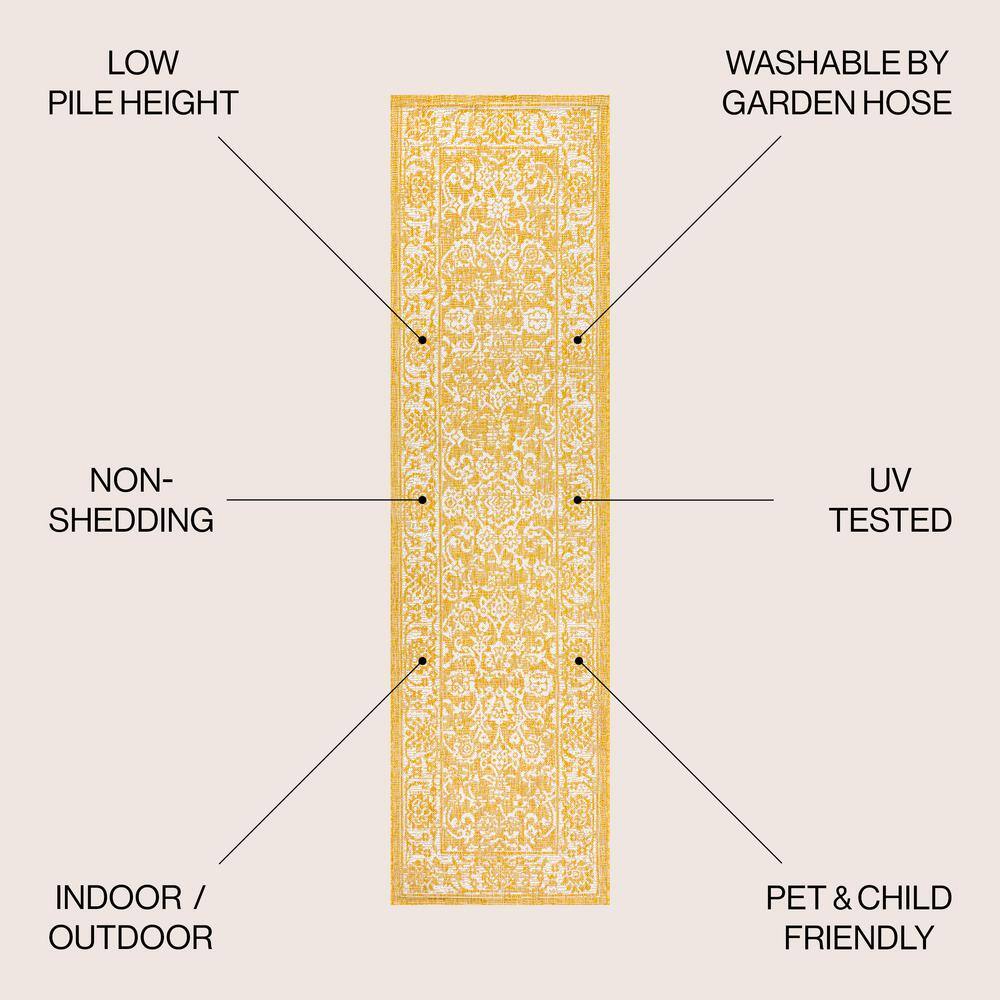 Bohemian Textured Floral Yellow/Cream Indoor/Outdoor Area Rug