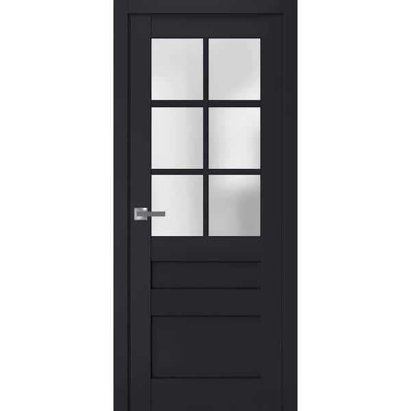 42 in. x 80 in. 1 Panel Antracite Finished Solid Wood Sliding Door with Hardware