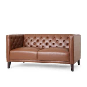 Kokesh 59.75 in Cognac Brown Faux Leather Upholstered 2-Seat Loveseat