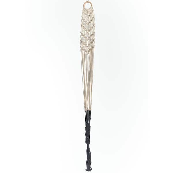 Primitive Planters 48 in. Off White with Black Dip Dye Woven Cotton Macrame Plant Hammock (Natural with Black Dip Dye on Bottom)