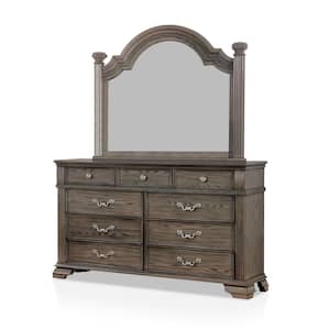Erminia 9-Drawer Gray Dresser with Mirror (82.13 in. H x 62 in. W x 17 in. D)
