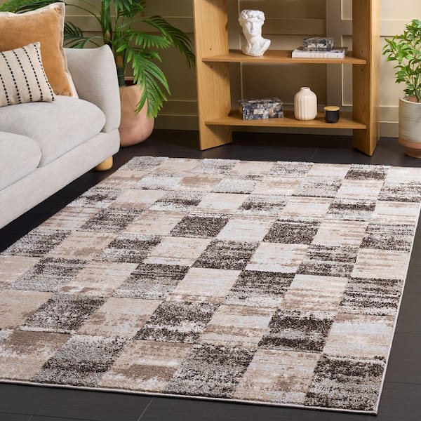Wave 4 ft. x 6 ft. Beige/Gray Checkered Area Rug