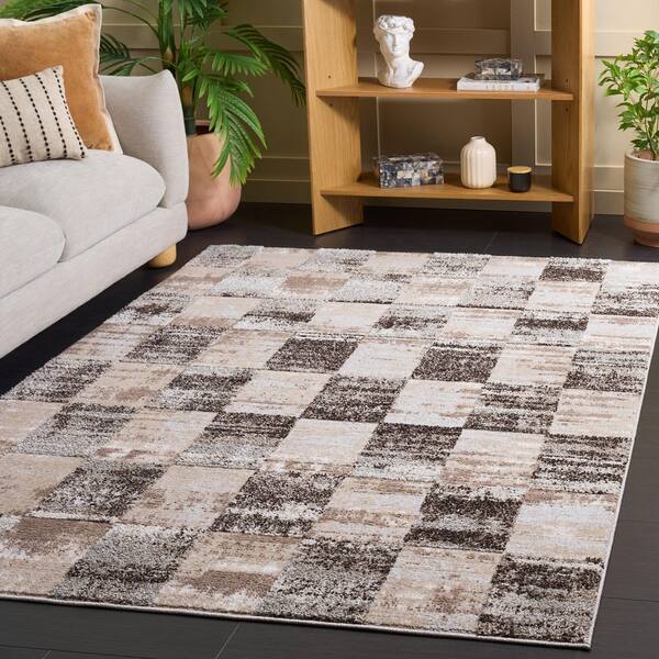 Wave 5 ft. x 8 ft. Beige/Gray Check Area Rug