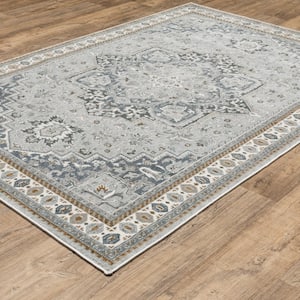 Edgewater Blue/Gray 2 ft. x 8 ft. Traditional Center Oriental Medallion Polyester Indoor Runner Area Rug