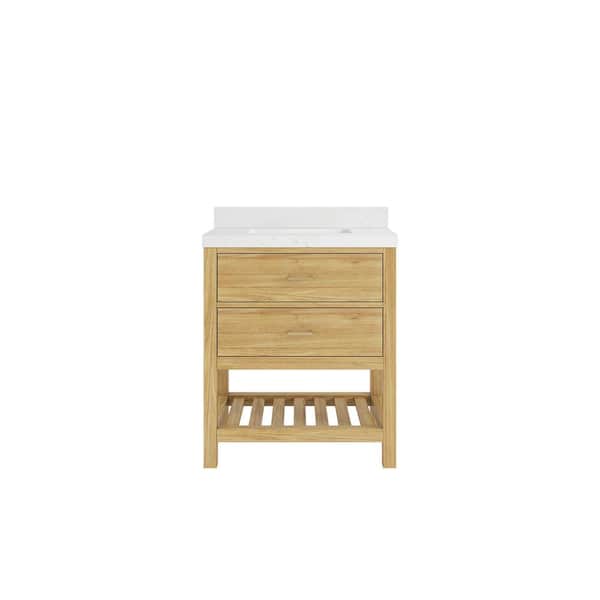 Willow Collections Parker Teak 30 in. Single Sink Freestanding Light Natural Bath Vanity with Empira White Quartz Top Unassembled