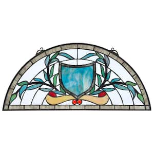 Heraldic Shield Demi-Lune Tiffany-Style Stained Glass Window Panel