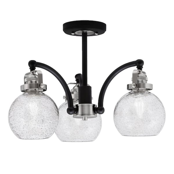 Unbranded Decatur 16 in. 3 Light Black and Nickel Semi-Flush with 5.75 in. Smoke Bubble Glass Shades No blulbs included