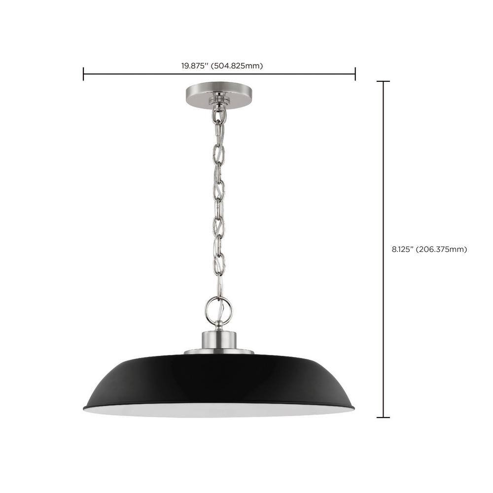 Colony Modern Matte Black and Polished Nickel Dome Pendant Light