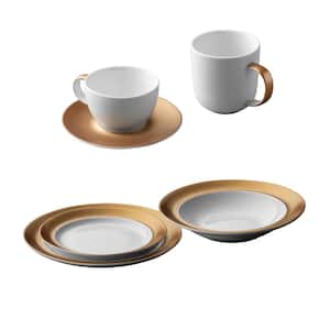 Gem Dinnerware 6pc Place Setting, White and Gold