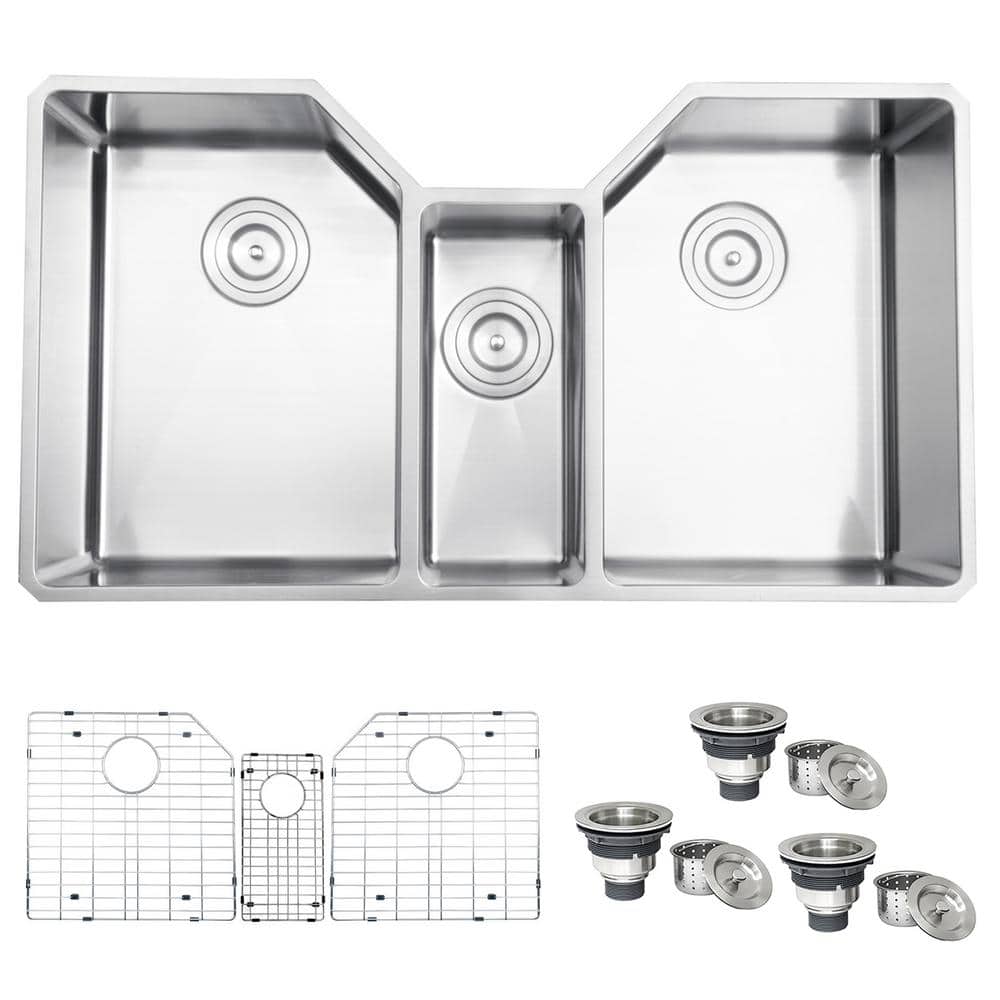 Ruvati 35" Triple Bowl Satin Stainless Steel Undermount Kitchen Sink