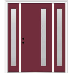 64.5 in. x 81.75 in. Viola Right-Hand Inswing 1-Lite Frosted Painted Fiberglass Smooth Prehung Front Door with Sidelites