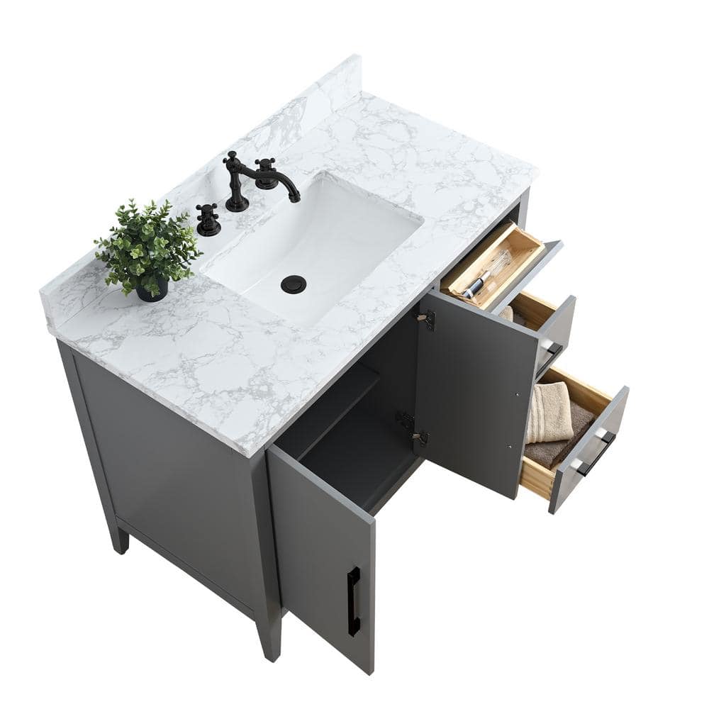 Cashmere Gray 42" Freestanding Bathroom Vanity with Engineered Marble Top