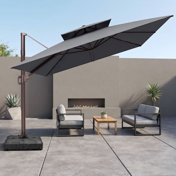 12 ft patio umbrella canada wikiwiki 12FT 2 Tiers Cantilever with Solar Lights, Offset Umbrella Outdoor Patio with 360 Rotation and Unlimited Tilting System, Heavy and pools 12 ft Patio Umbrellas -