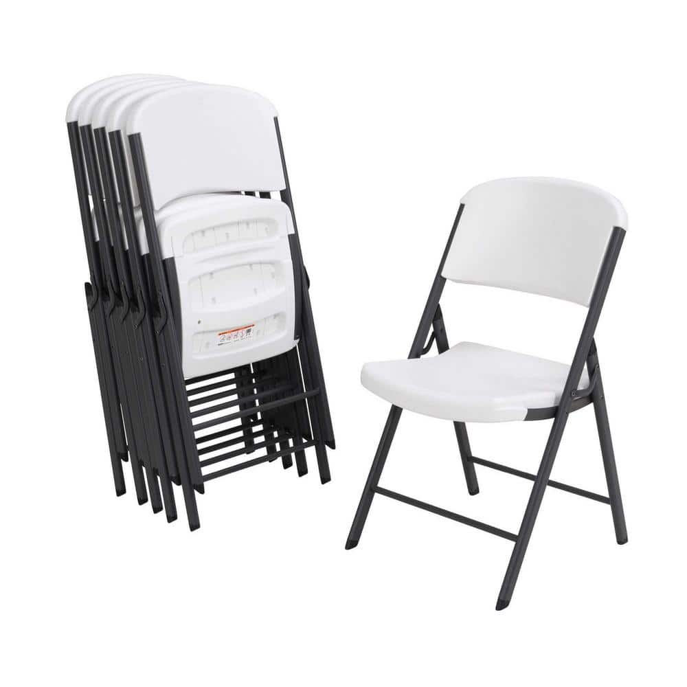 White Granite Plastic and Steel Folding Chairs, Set of 6