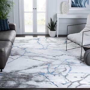Craft Ivory Gray/Blue 5 ft. x 5 ft. Square Distressed Abstract Area Rug