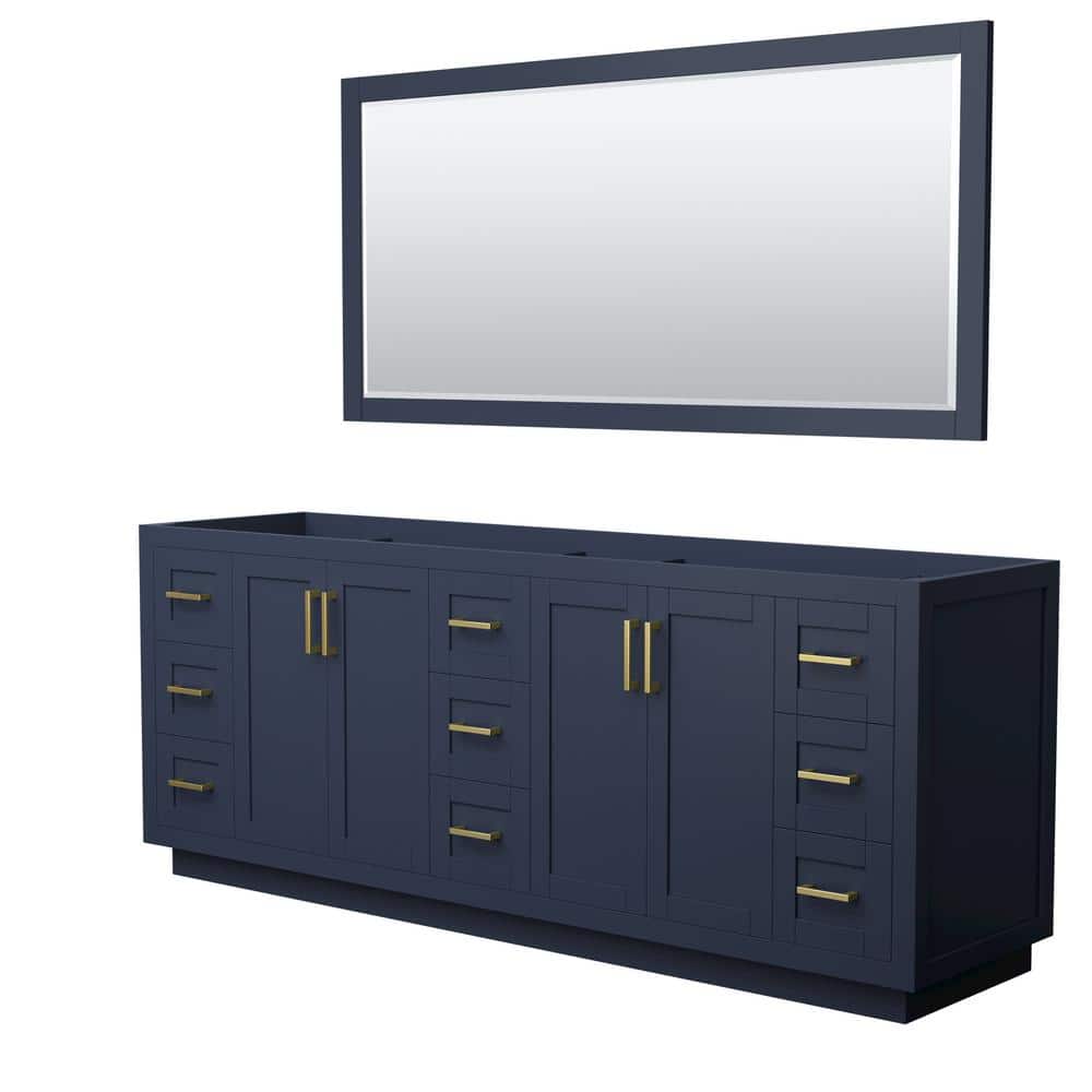 Miranda 84" Dark Blue Double Bathroom Vanity with Brushed Gold Trim