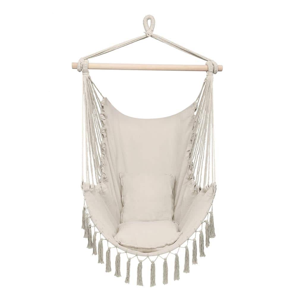 37.4 in. Tassel Hammock Chair with 2-Pillows in Beige price history on PriceWatchPro