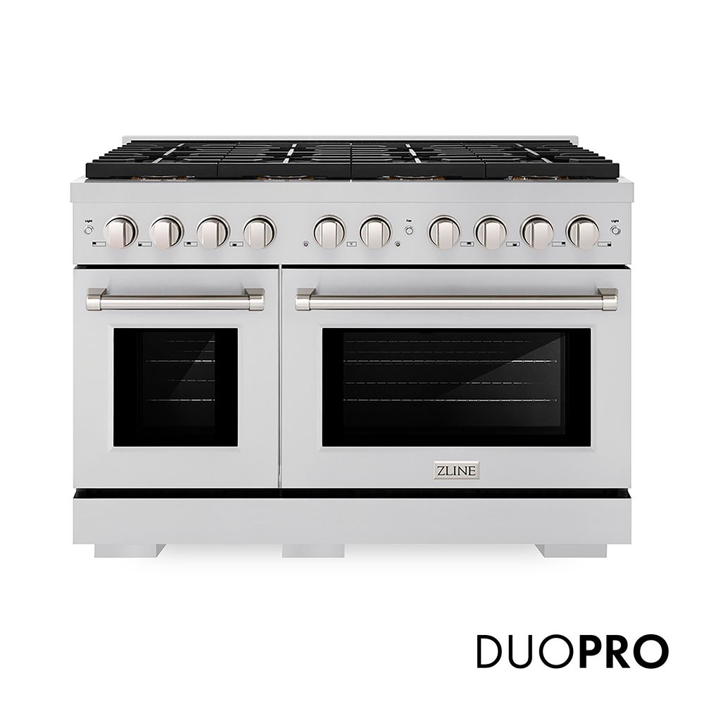 48 in. 6.7 cu. ft. Paramount Dual Fuel Range with 8 Burner DuoPro Cooktop and Dual Ovens in Stainless Steel