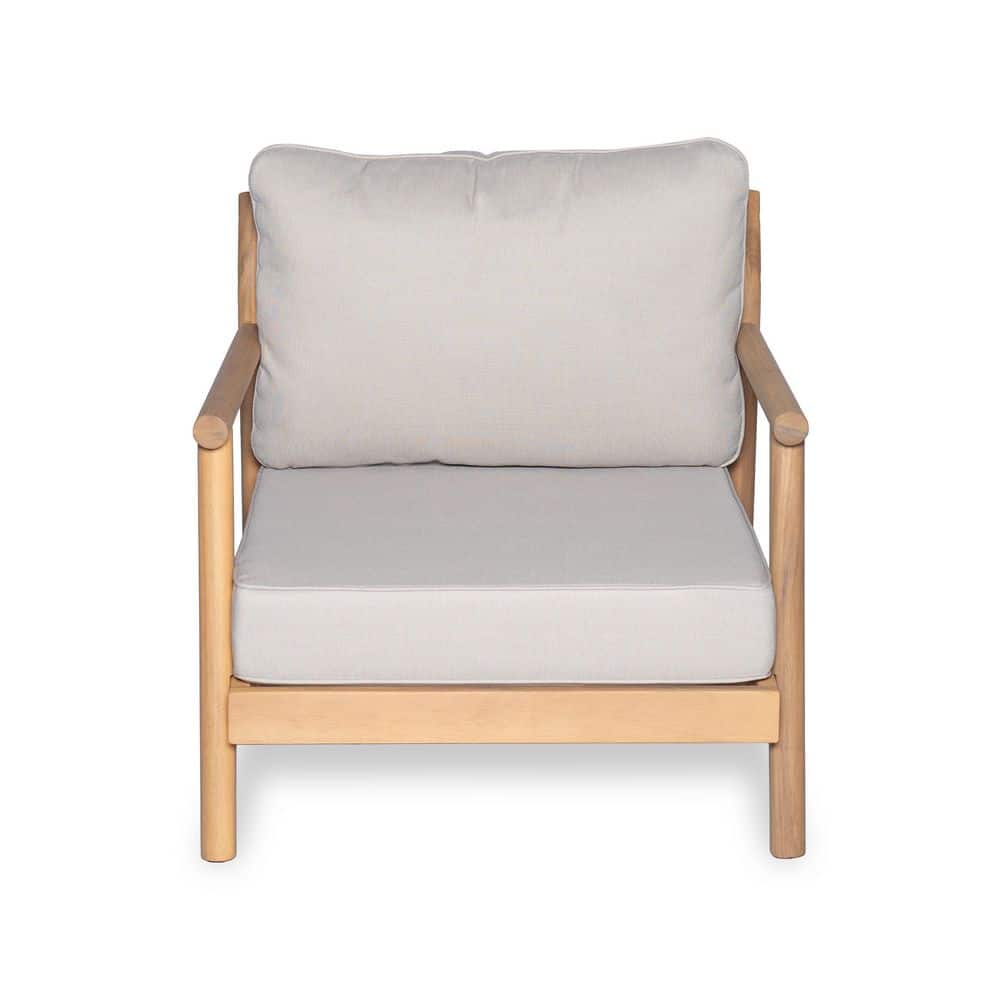 Teak Finish Solid Acacia Wood Outdoor Lounge Chair with Water-Resistant Cushion in Beige Durable Construction price history on PriceWatchPro