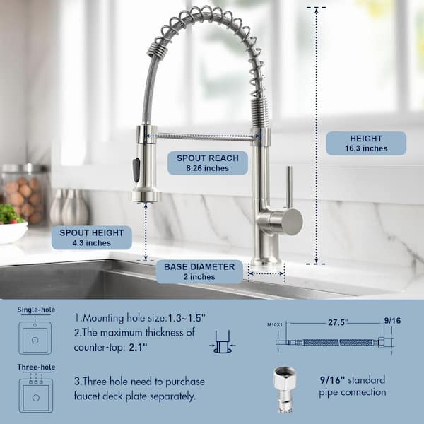Fapully Single Handle Pull-Down Spring Neck Sprayer Kitchen Faucet 