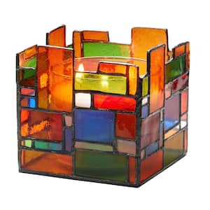 Majestic Rectangles Multi-Colored Stained Glass Candle Holder