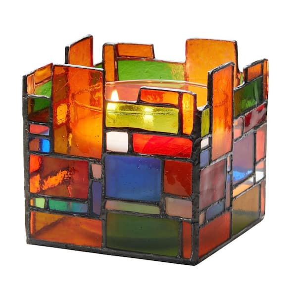 Majestic Rectangles Multi-Colored Stained Glass Candle Holder