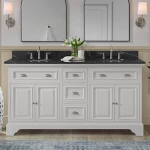 Sadie 67 in. W x 21.5 in. D x 35 in. H Double Sink Bath Vanity in Matte Pearl with Black Marquina Quartz Top