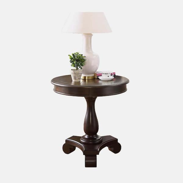 wetiny 26 in. Espresso Round Wood Pedestal End Table