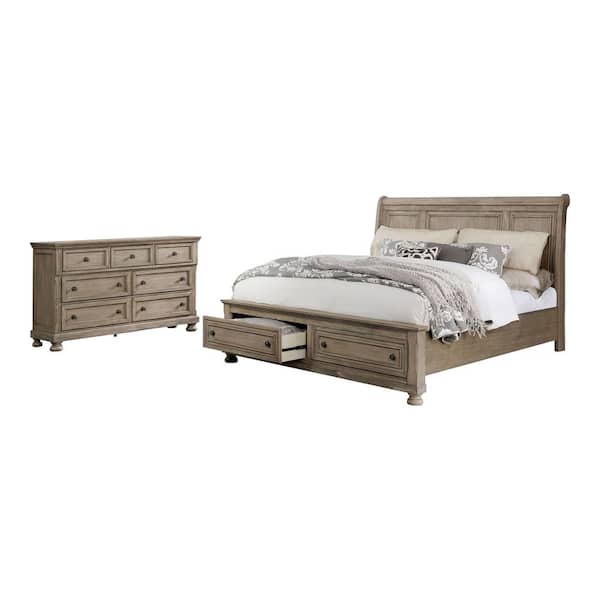 Furniture of America Kapriella 2-Piece Gray King Wood Bedroom Set with 2-Foot Drawers and Dresser