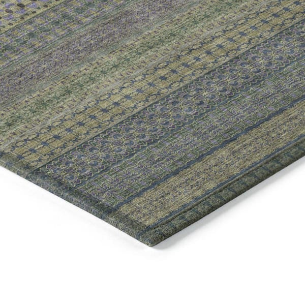 Olive Green 10 ft. x 14 ft. Woven Striped Polyester Rectangle Indoor/Outdoor Area Rug