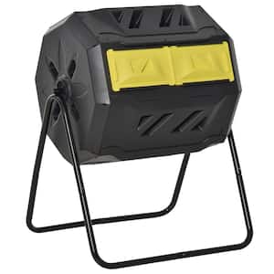 43 Gallon Tumbling Compost Bin Outdoor 360° Dual Chamber Rotating Composter, Yellow