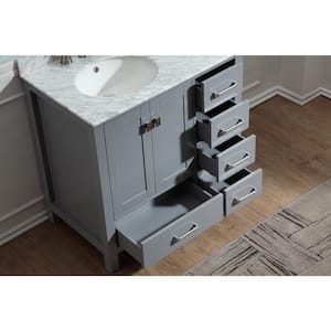 Chateau 36 in. W x 22 in. D Vanity in Gray with Marble Vanity Top in Carrara White with White Basin and Mirror