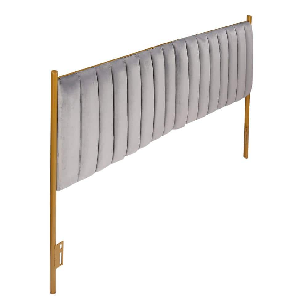 King Gray Velvet Tufted Headboard with Gold Frame