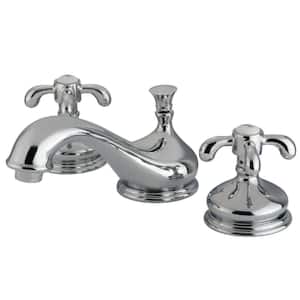French Country 8 in. Widespread 2-Handle Bathroom Faucets with Brass Pop-Up in Polished Chrome