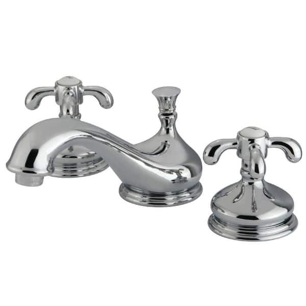 Kingston Brass French Country 8 in. Widespread 2-Handle Bathroom Faucets with Brass Pop-Up in Polished Chrome