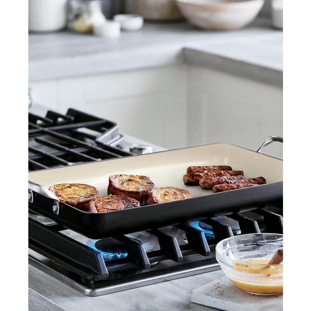 Black and White Ceramic Nonstick Double Burner Griddle Pan