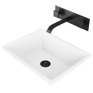 Matte Stone Vinca Composite Rectangular Vessel Bathroom Sink in White with Titus Faucet and Pop-Up Drain in Matte Black