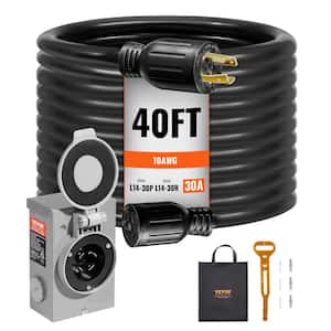 40 ft. 30 Amp 250-Volt Generator Cord and Power Inlet Box Kit NEMA L14-30P/L14-30R STW 10 AWG Generator Extension Cord