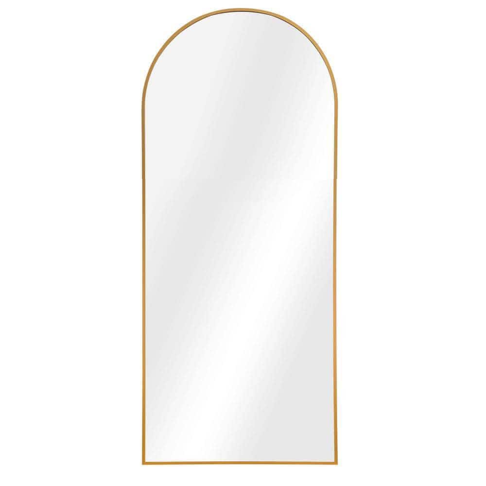 65 in. W x 23 in. H Arched Glass Framed Wall Bathroom Vanity Mirror in Gold