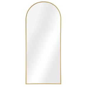 65 in. W x 23 in. H Arched Glass Framed Wall Bathroom Vanity Mirror in Gold