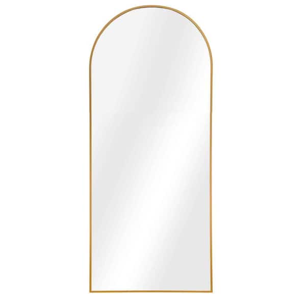 Unbranded 65 in. W x 23 in. H Arched Glass Framed Wall Bathroom Vanity Mirror in Gold
