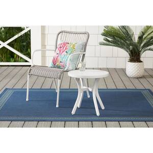 Mix and Match 18 in. White Round Metal Outdoor Patio Accent Table
